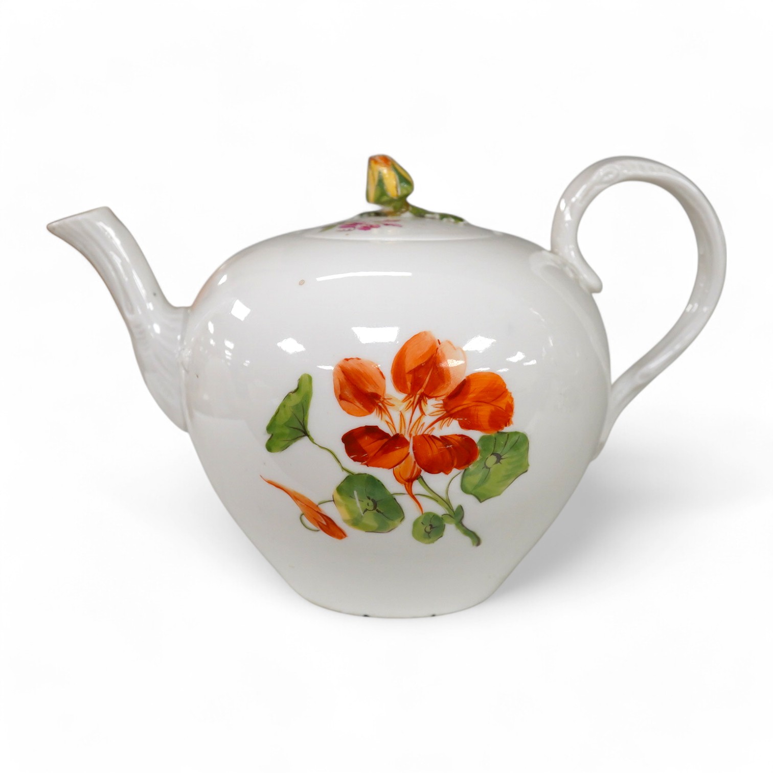 A 20th century Meissen teapot and cover, 11cm. Condition - fair to good